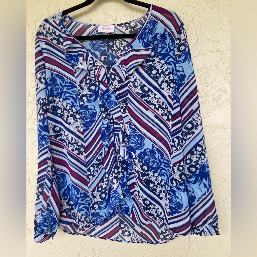 Laundry By Shelli Segal Floral and Striped Blouse